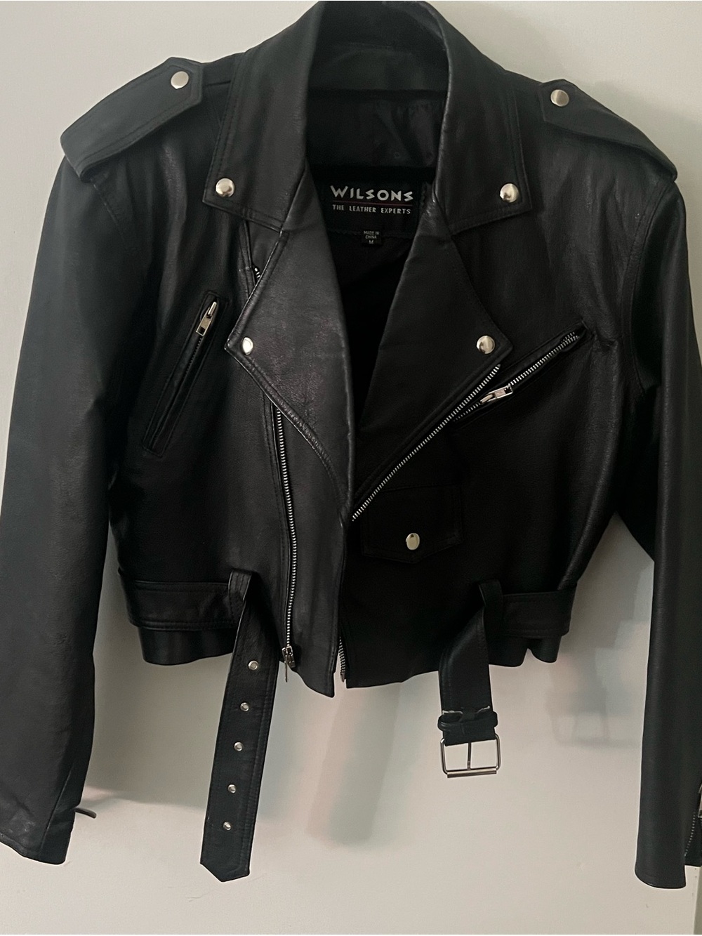 NWOT Vintage Wilson Black Cropped Leather Moto Jacket Y2K 80s - Picture 5 of 14